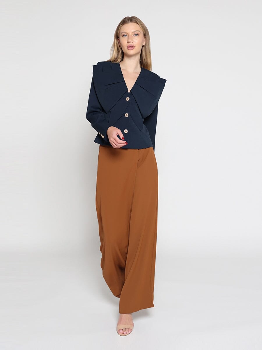 Ruffle Front With Button Long Sleeve Jacket