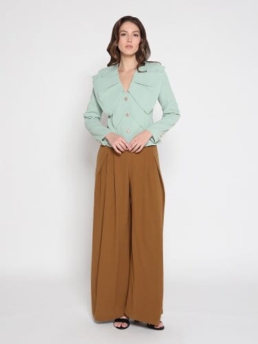 Ruffle Front With Button Long Sleeve Jacket