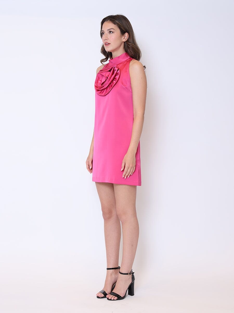 Gracia Fashion Women's Satin Flower Applique Halter Mini Dress