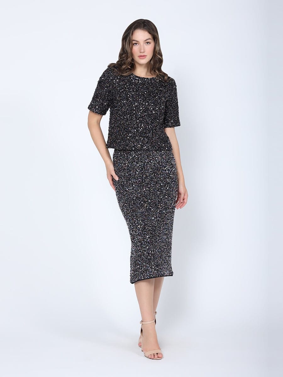 Sequined Cropped Short Sleeve Top