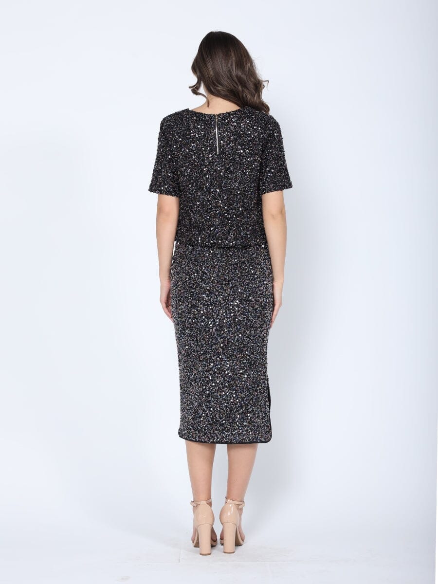 Sequined Cropped Short Sleeve Top