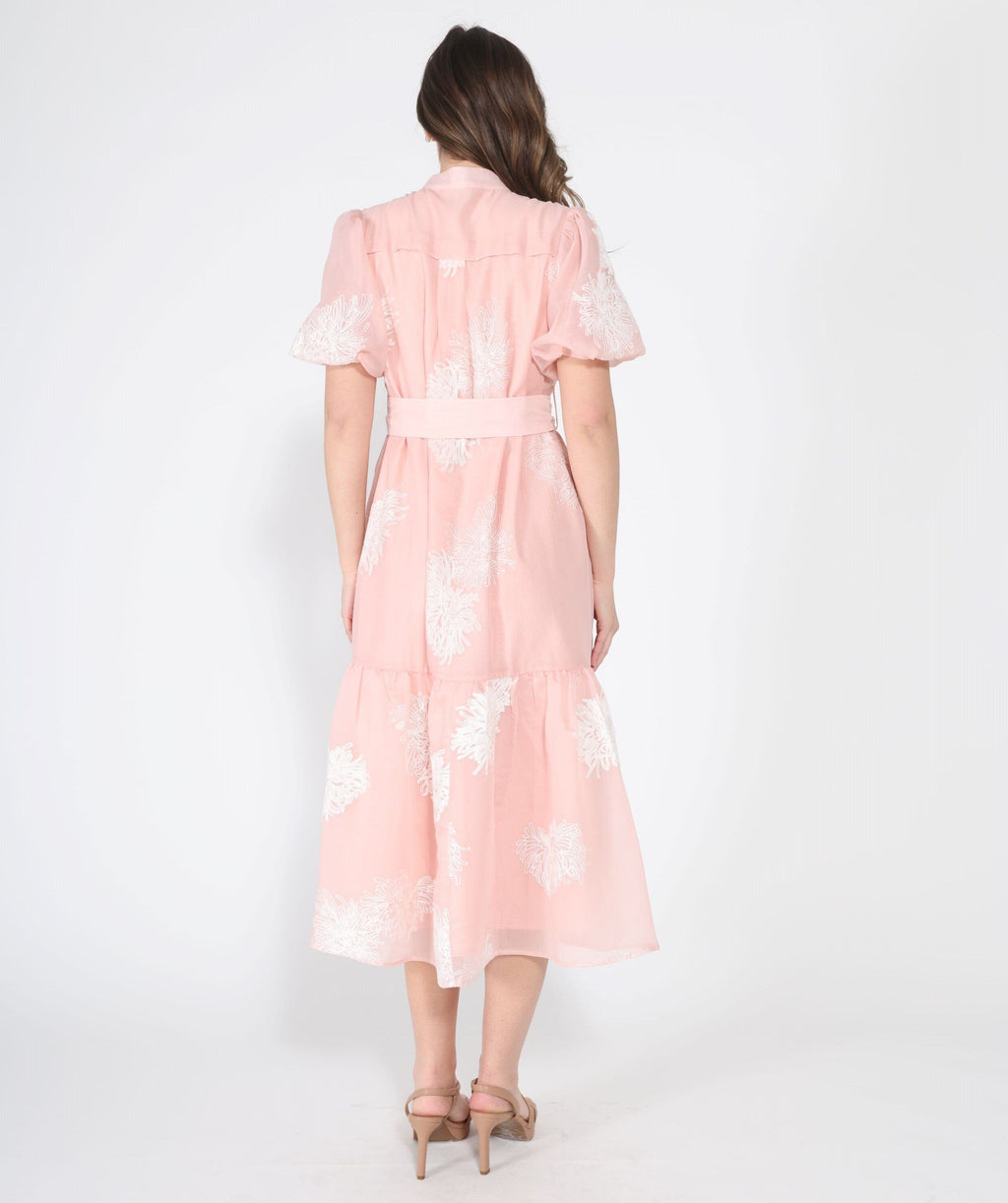 Short Puff Sleeve Embroidery Detail Dress