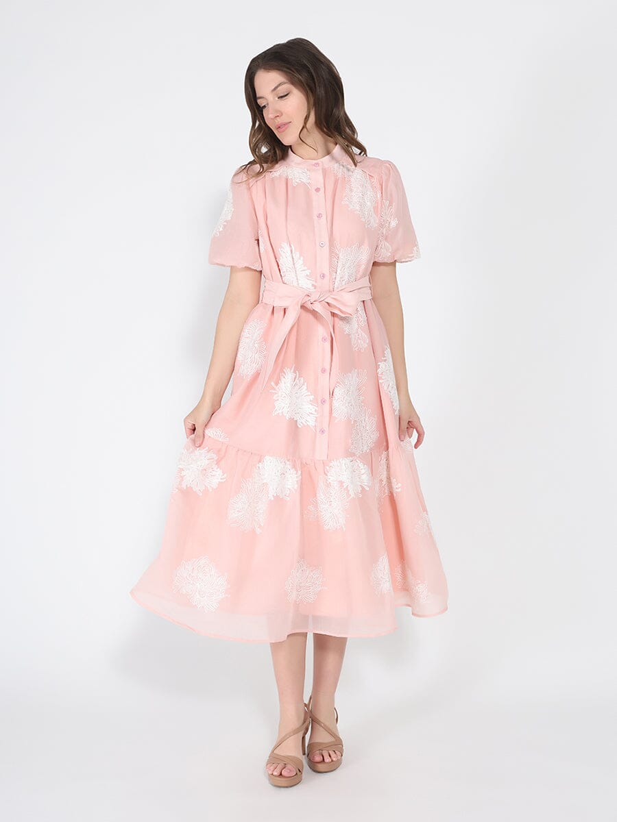 Short Puff Sleeve Embroidery Detail Dress