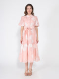 Short Puff Sleeve Embroidery Detail Dress