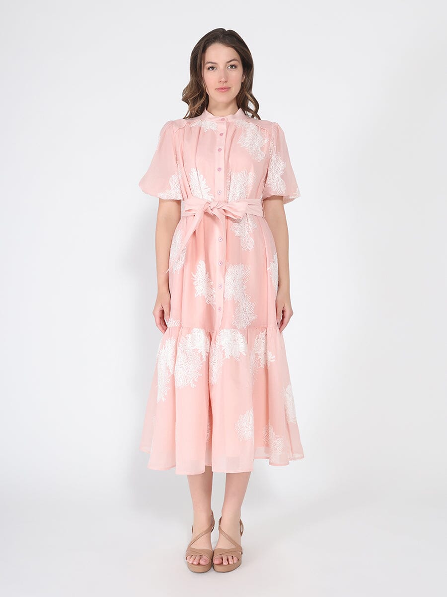 Short Puff Sleeve Embroidery Detail Dress