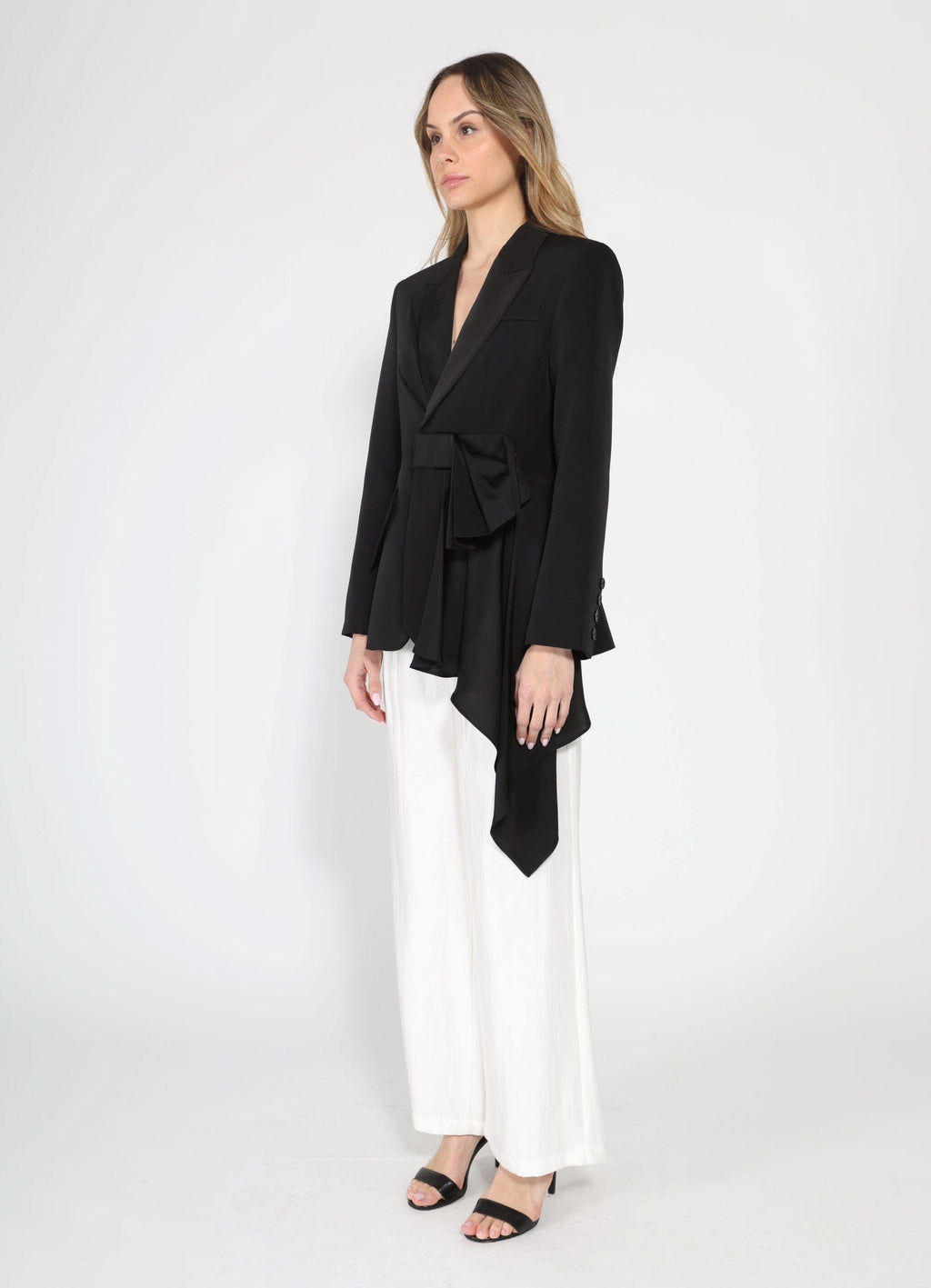 Gracia Fashion Women's Side ruffle bow front open coat
