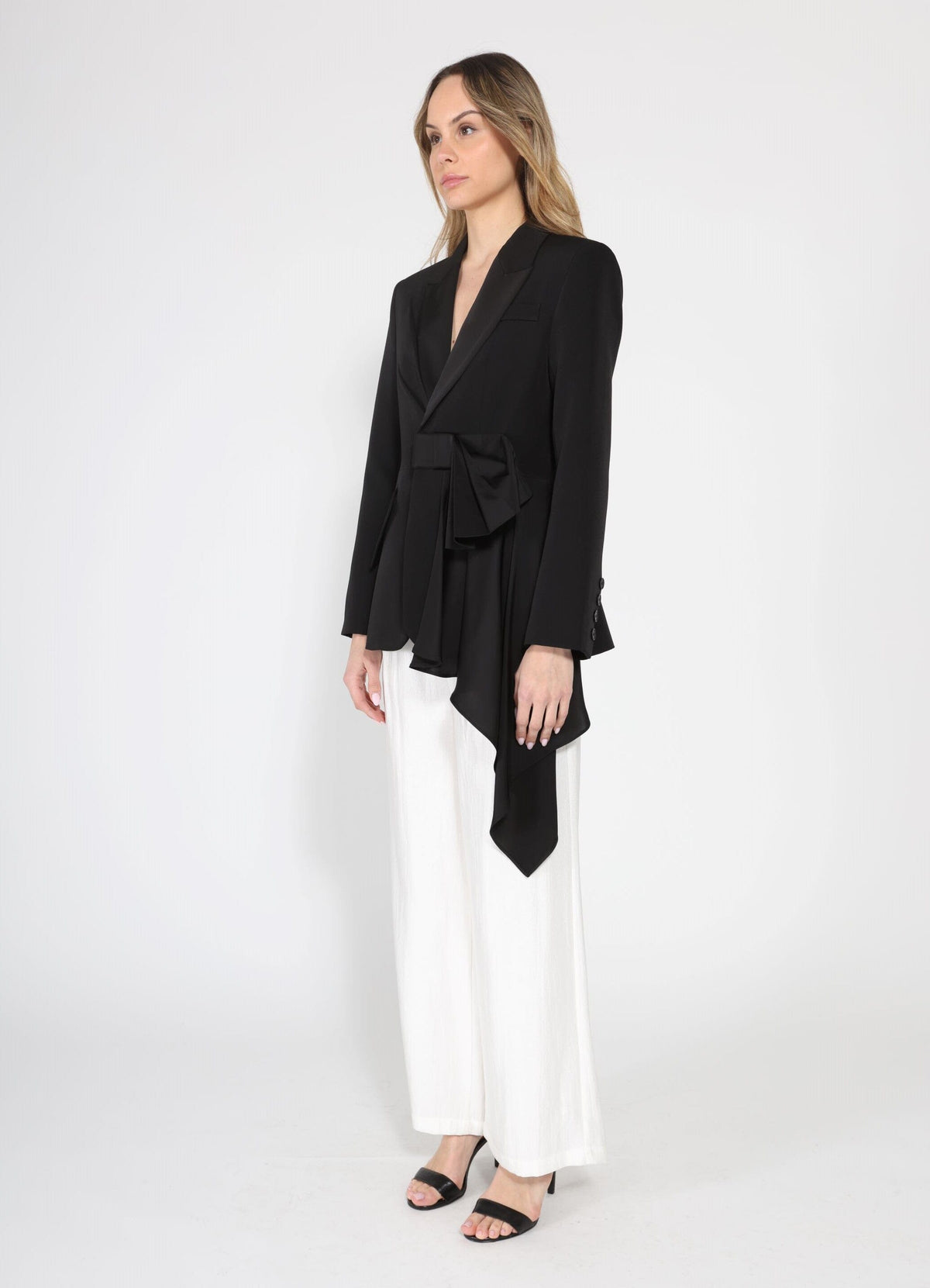 Gracia Fashion Women's Side ruffle bow front open coat