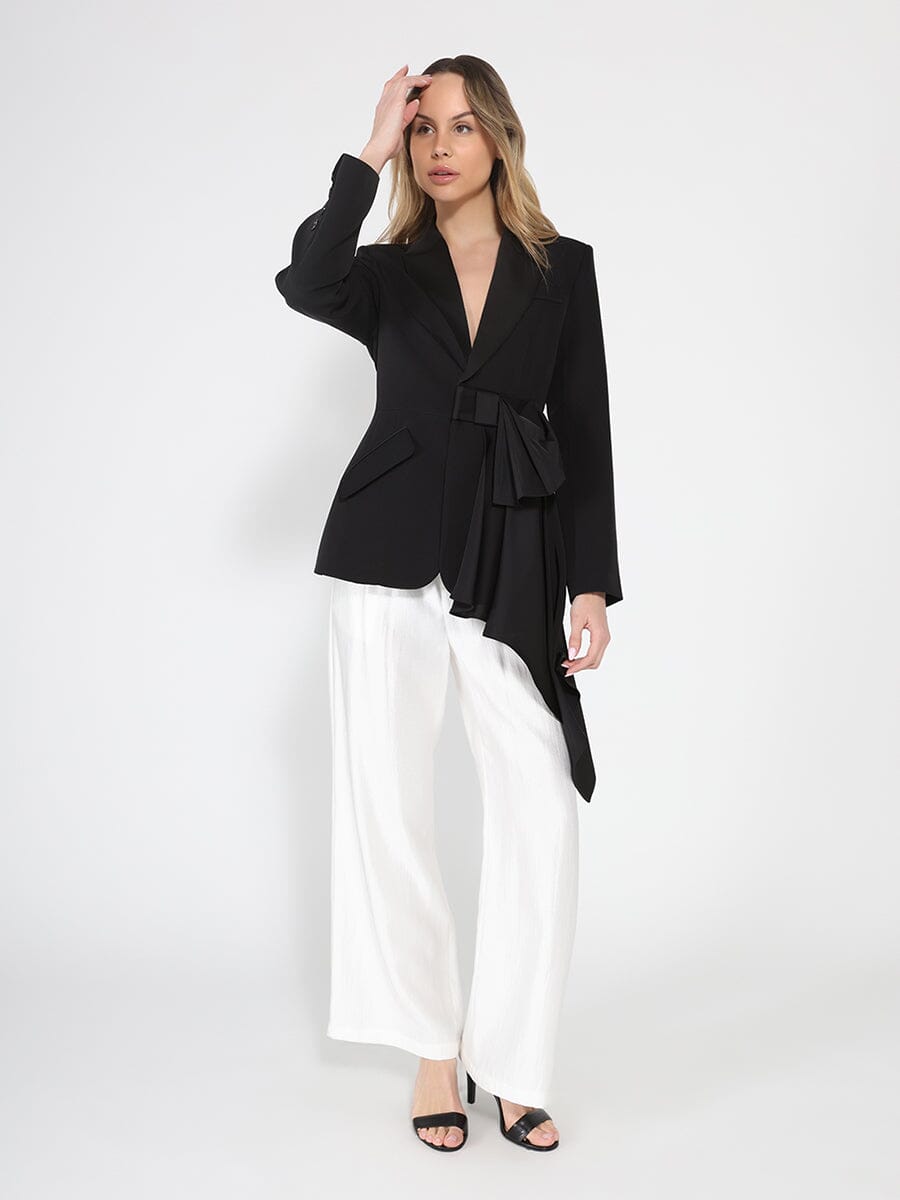 Gracia Fashion Women's Side ruffle bow front open coat