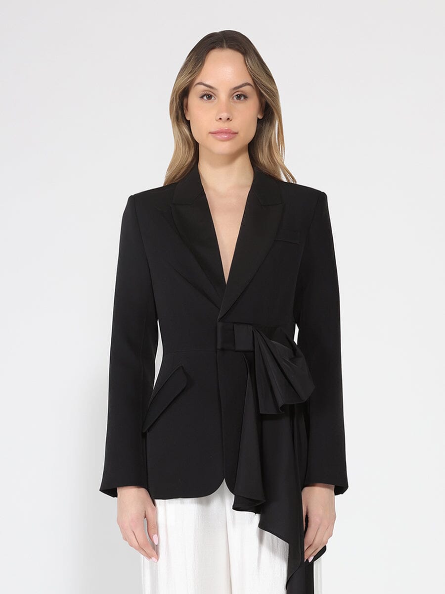 Gracia Fashion Women's Side ruffle bow front open coat