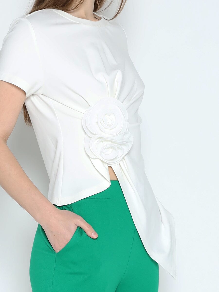 Gracia Fashion Women's Sleeveless Flower Applique Sharp Asymmetrical Top