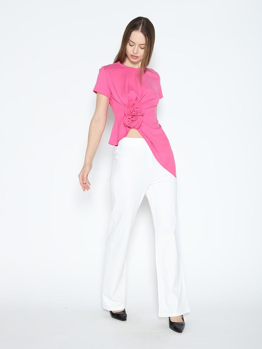 Gracia Fashion Women's Sleeveless Flower Applique Sharp Asymmetrical Top