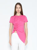 Gracia Fashion Women's Sleeveless Flower Applique Sharp Asymmetrical Top