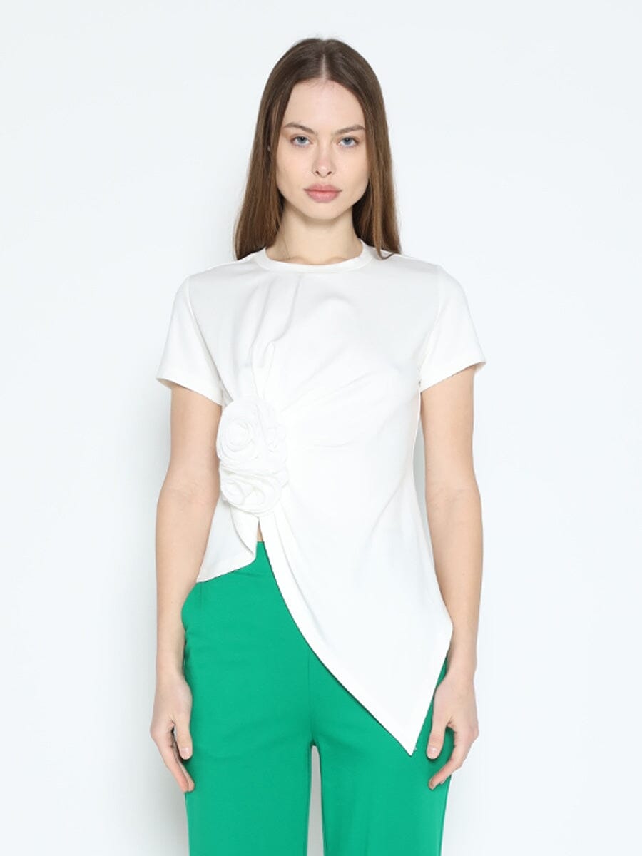 Gracia Fashion Women's Sleeveless Flower Applique Sharp Asymmetrical Top