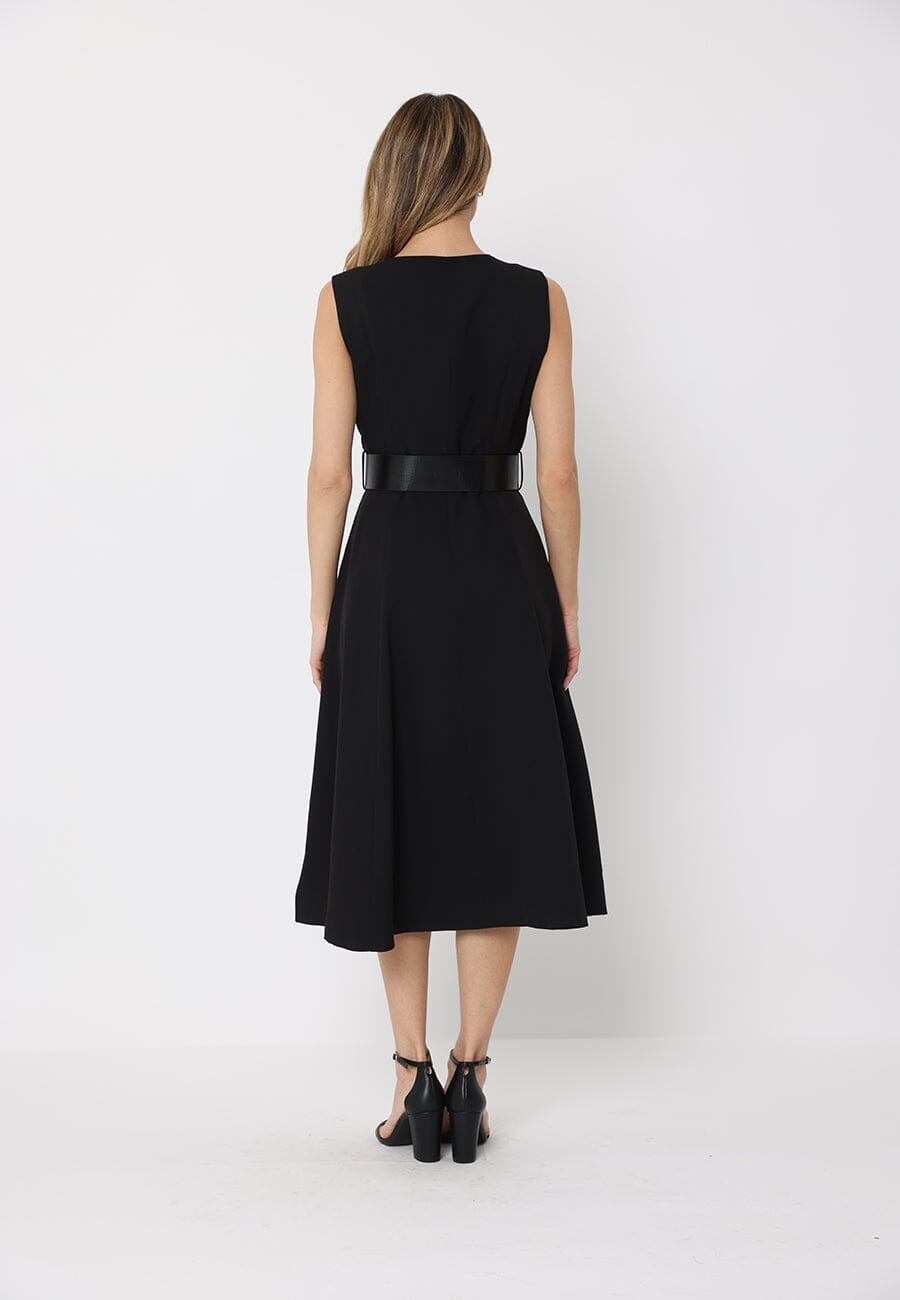Gracia Fashion Women's Sleeveless Notched-Lapel Collar Belted Long Jacket