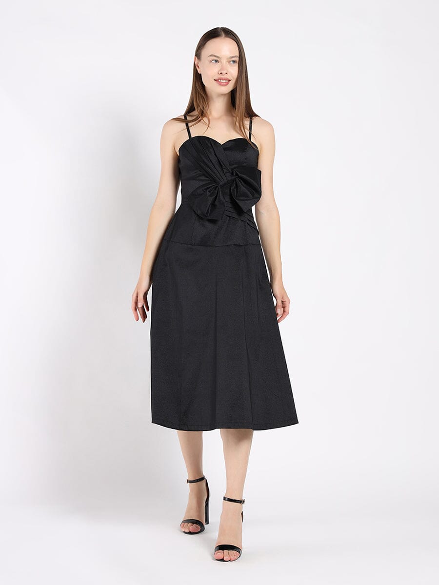 Gracia Fashion Women's Spaghetti Strap Bow Detailed Midi Dress