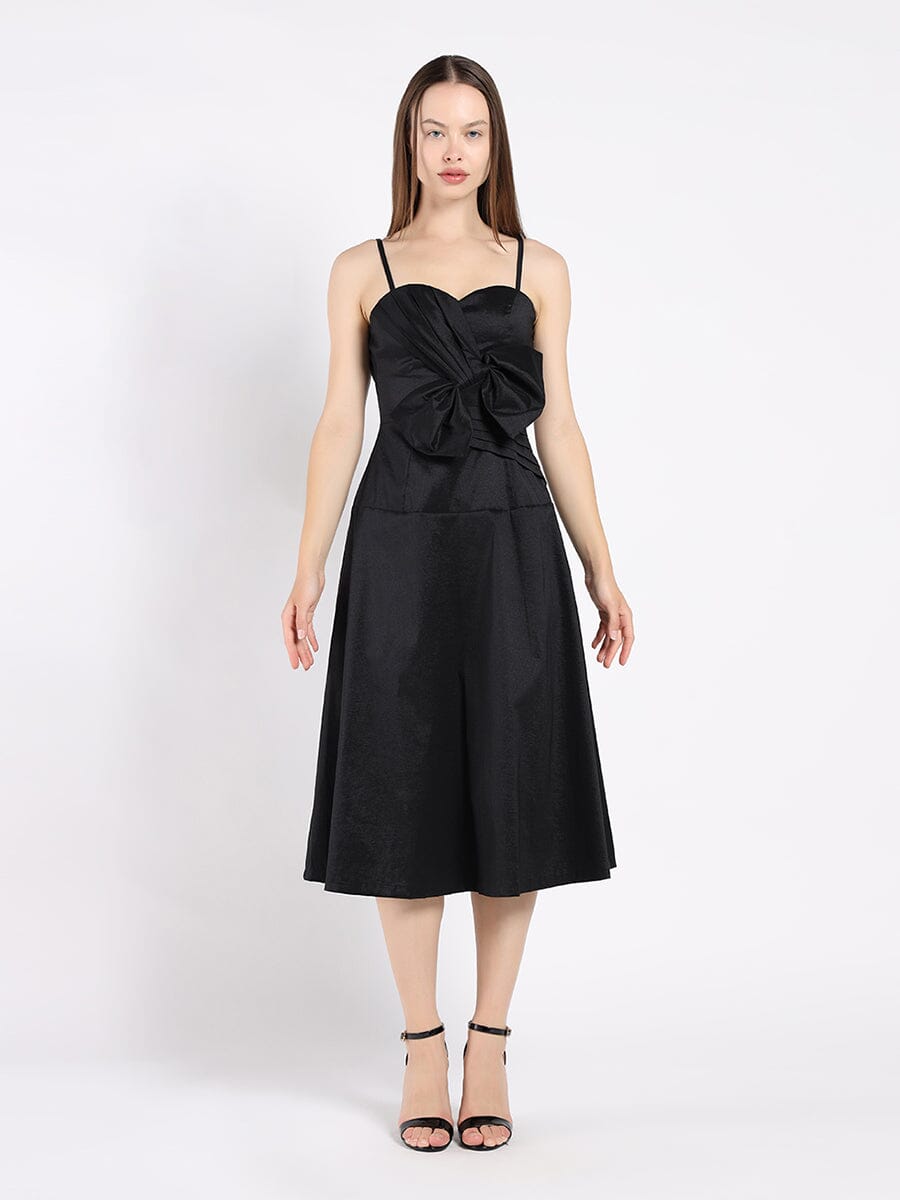 Gracia Fashion Women's Spaghetti Strap Bow Detailed Midi Dress