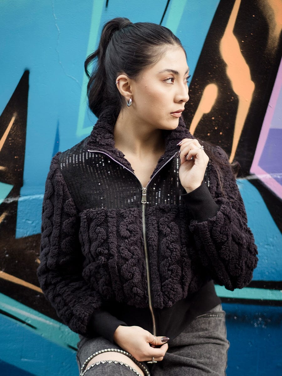 Spangle Yoke High-Neck Shearing Jacket