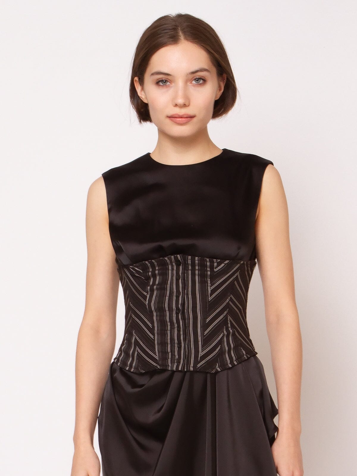 Stripe Bustier with Front Buttons