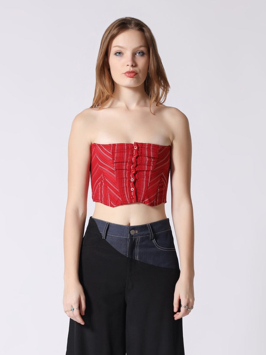 Stripe Bustier with Front Buttons