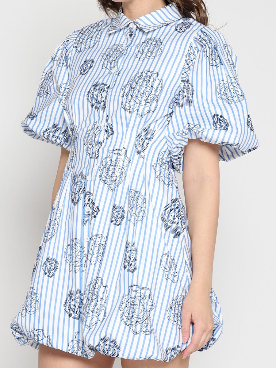 Gracia Fashion Women's Striped Puff-Sleeve Floral Mini Dress
