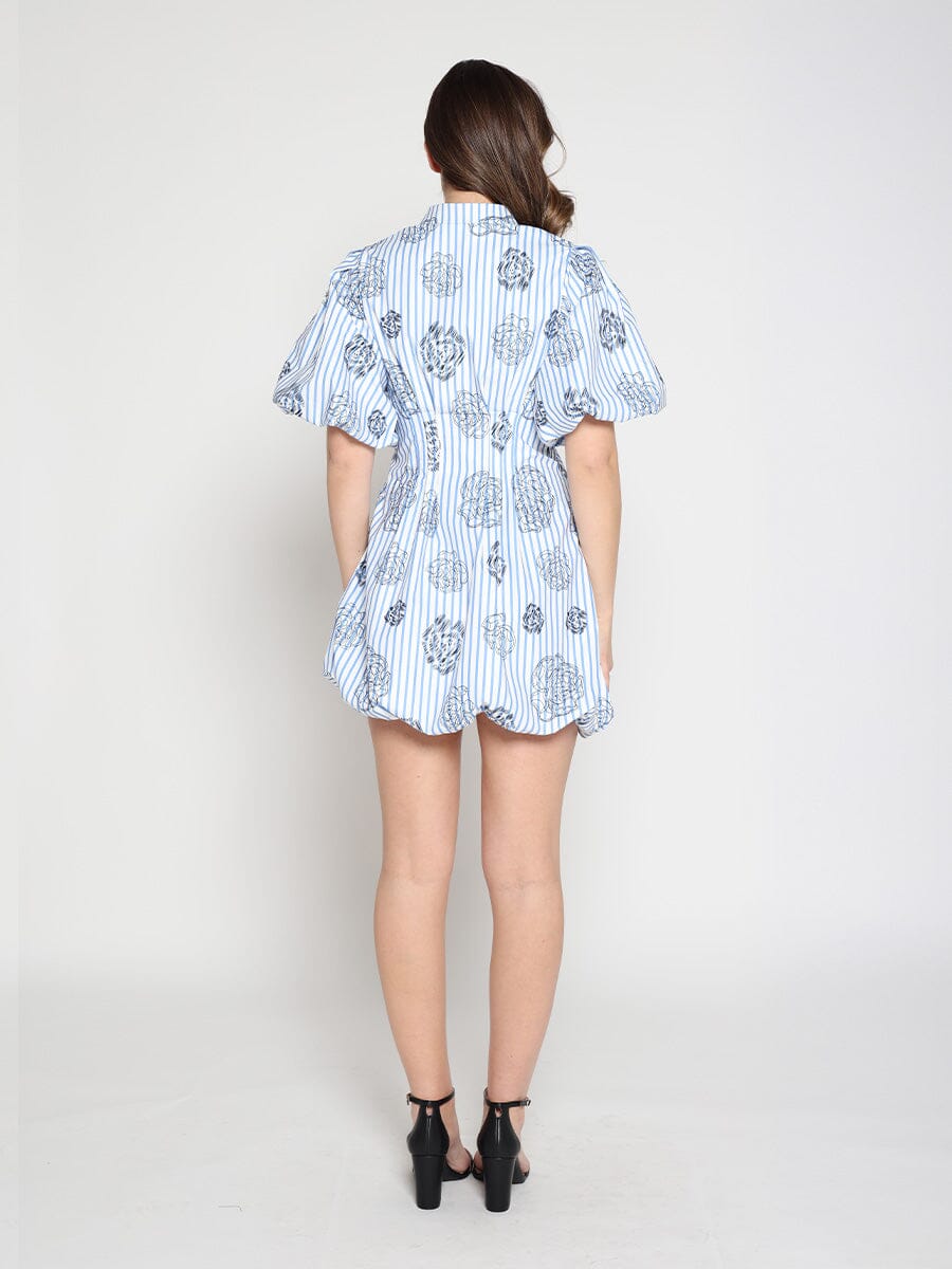 Gracia Fashion Women's Striped Puff-Sleeve Floral Mini Dress