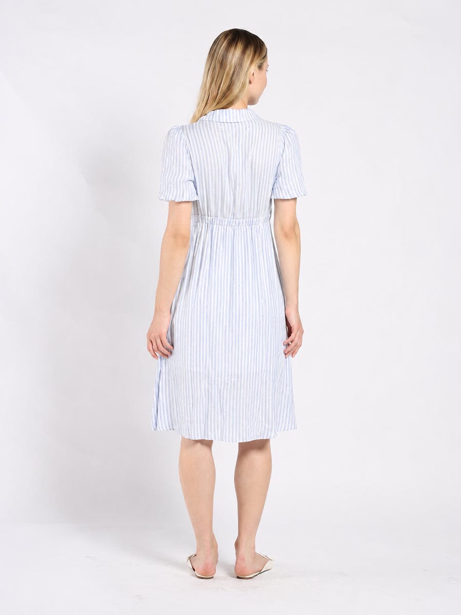 Gracia Fashion Women's Striped V Collar Neck Dress