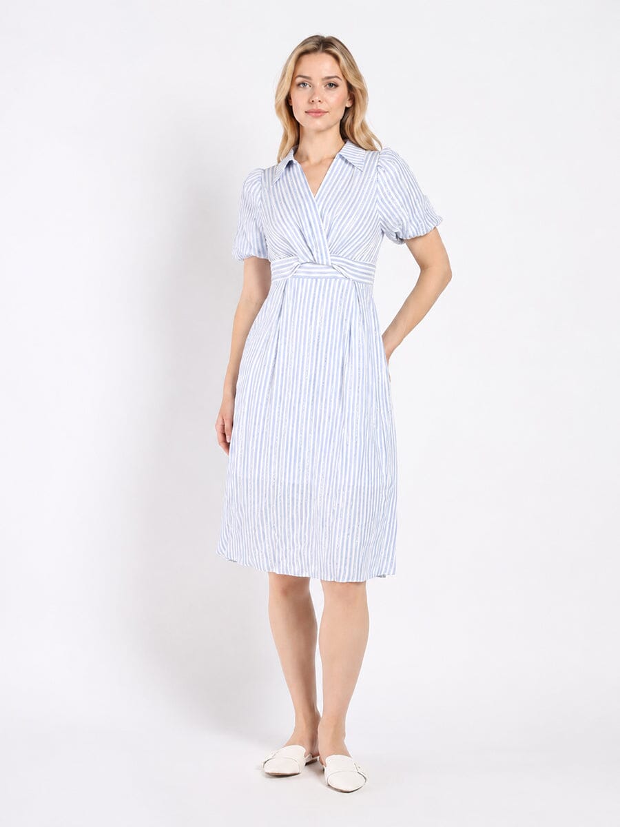 Gracia Fashion Women's Striped V Collar Neck Dress