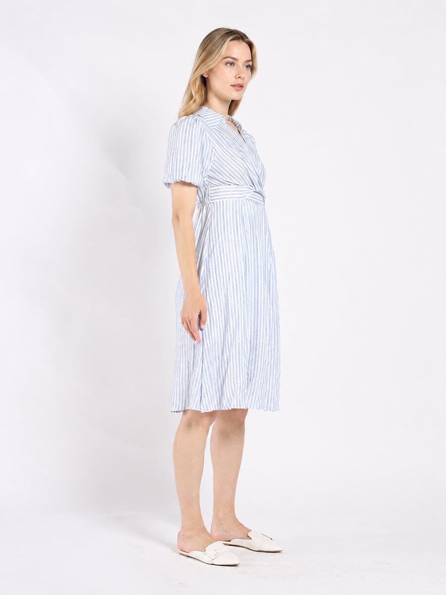 Gracia Fashion Women's Striped V Collar Neck Dress