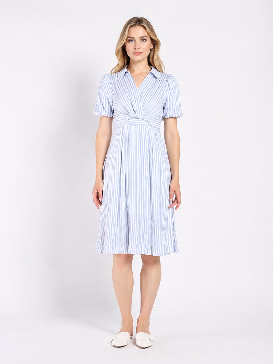 Gracia Fashion Women's Striped V Collar Neck Dress