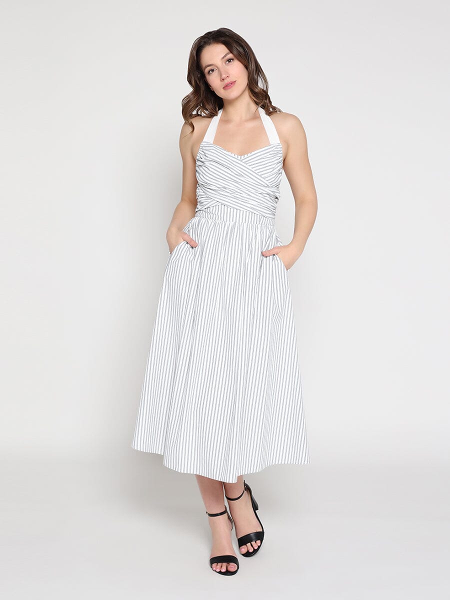 Gracia Fashion Women's Striped self-tie dress
