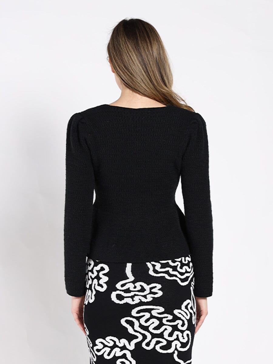 Textured Button Down Collared Peplum Cardigan