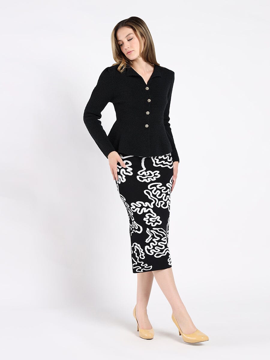 Textured Button Down Collared Peplum Cardigan