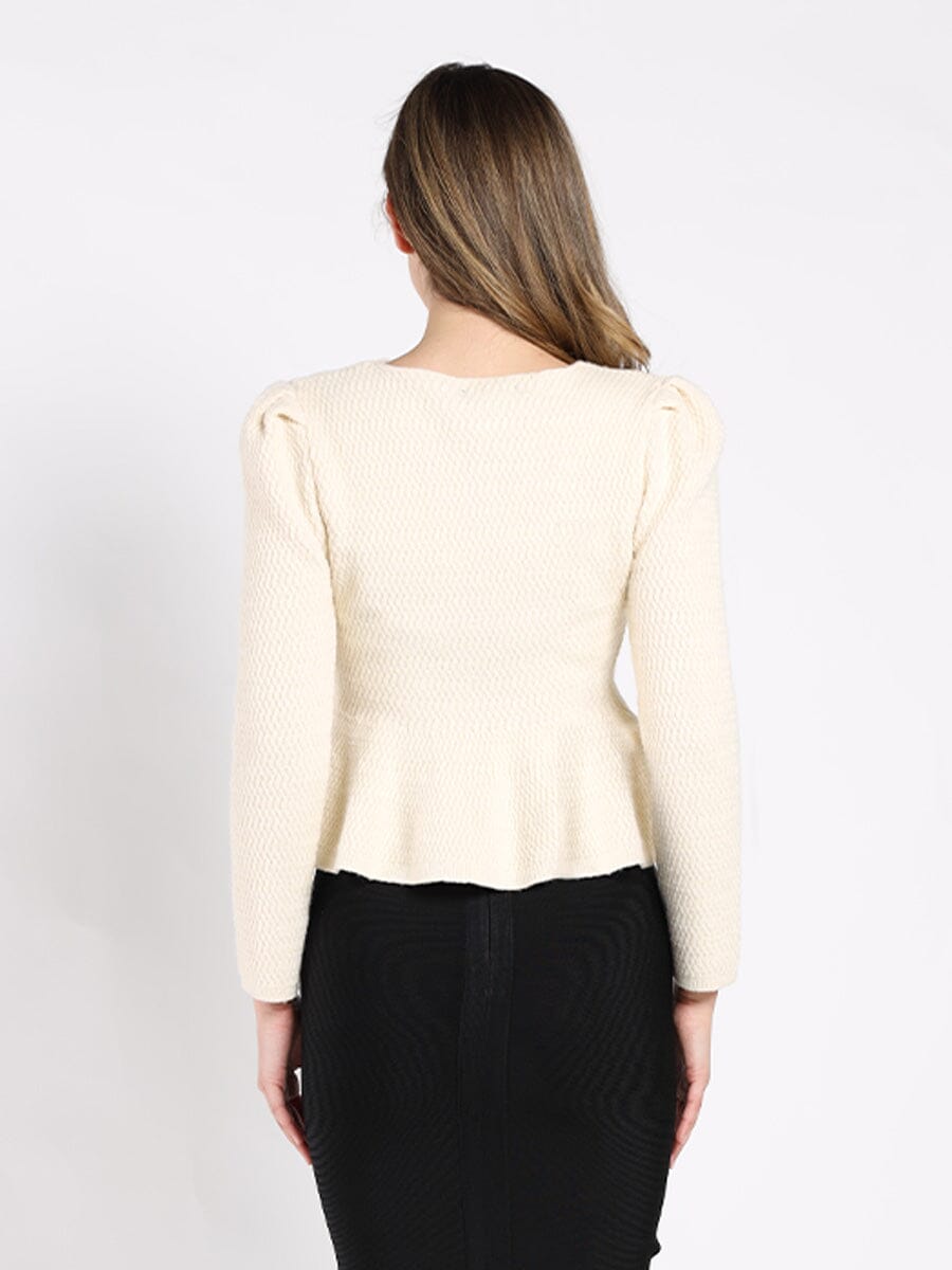 Textured Button Down Collared Peplum Cardigan