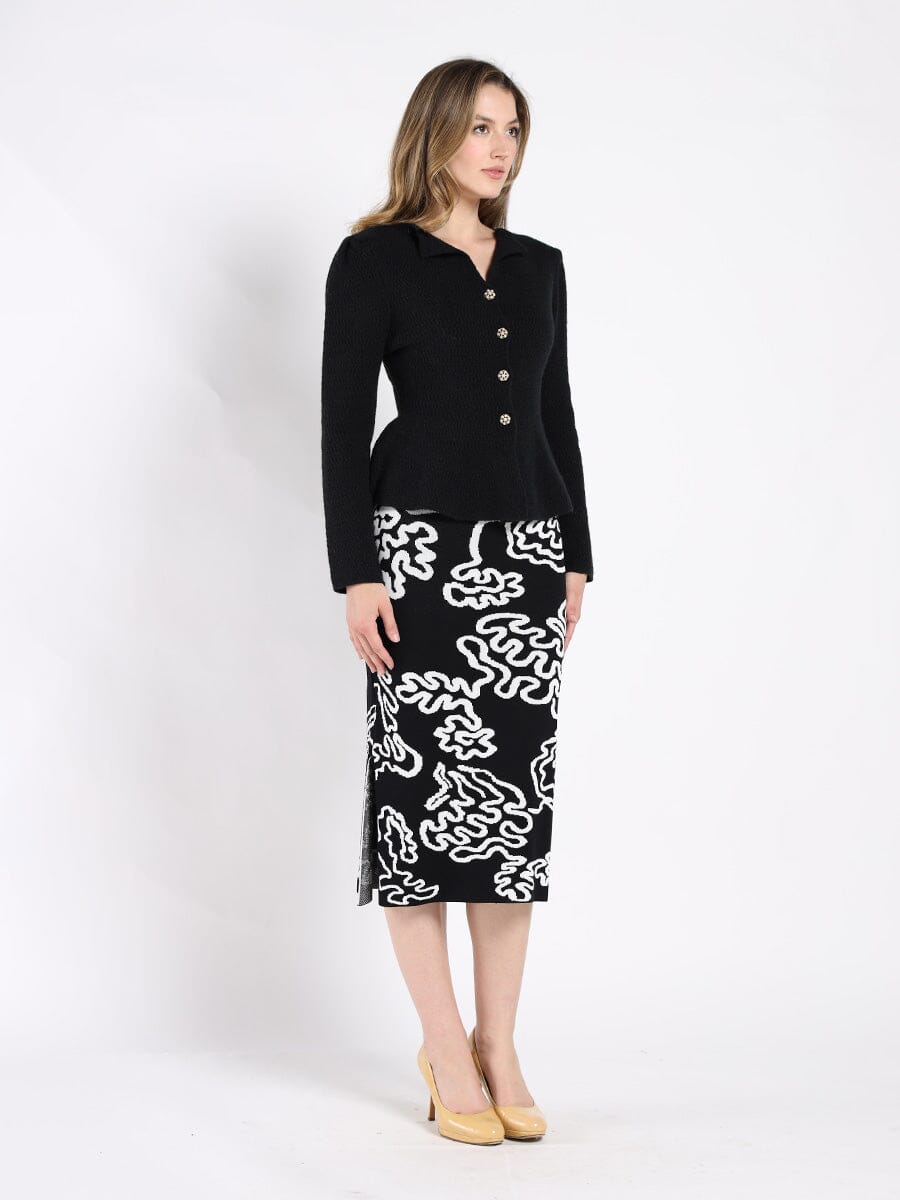 Textured Button Down Collared Peplum Cardigan