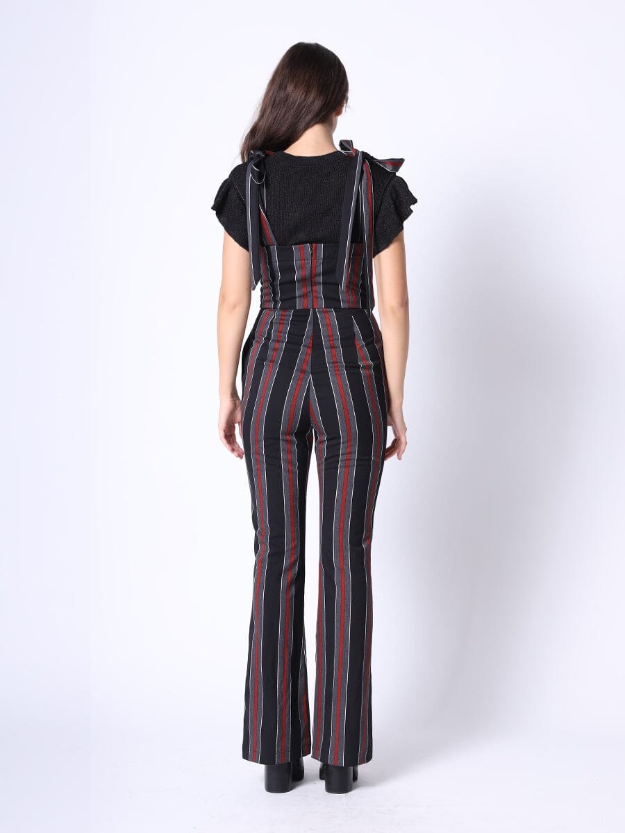 Tie-Shoulder Wide Leg Striped Overall Jumpsuit