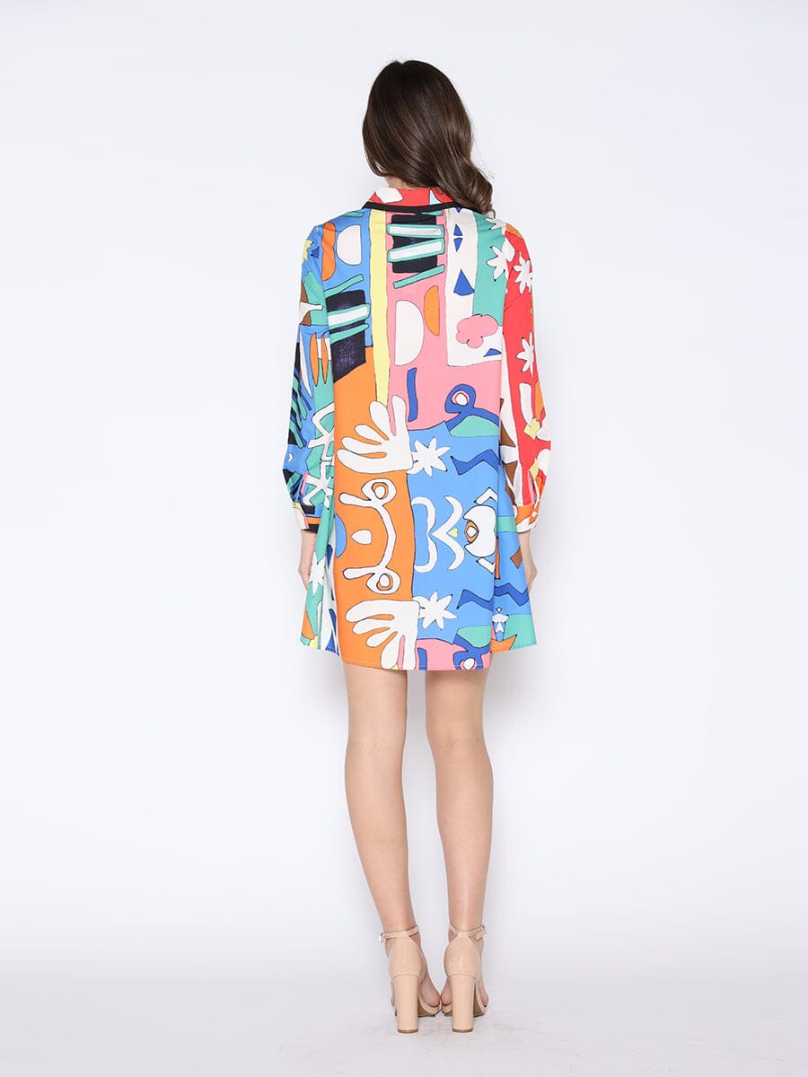 Gracia Fashion Women's Tribal Print Pearl Button-Down Shirt Dress