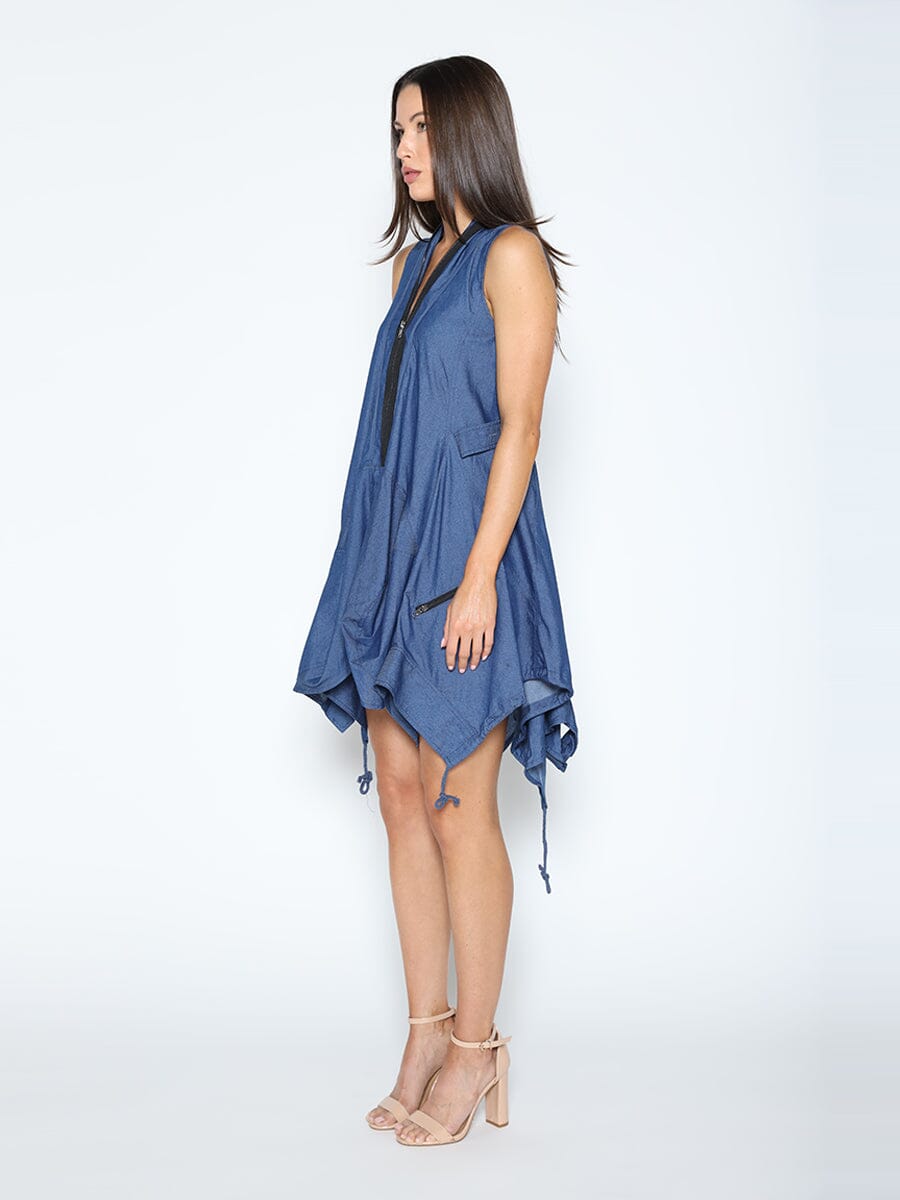 Wide Hem Sleeveless Denim Dress