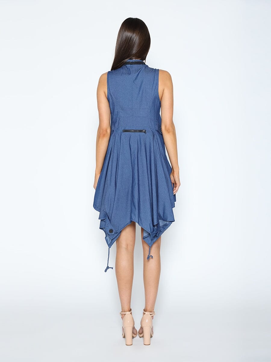 Wide Hem Sleeveless Denim Dress