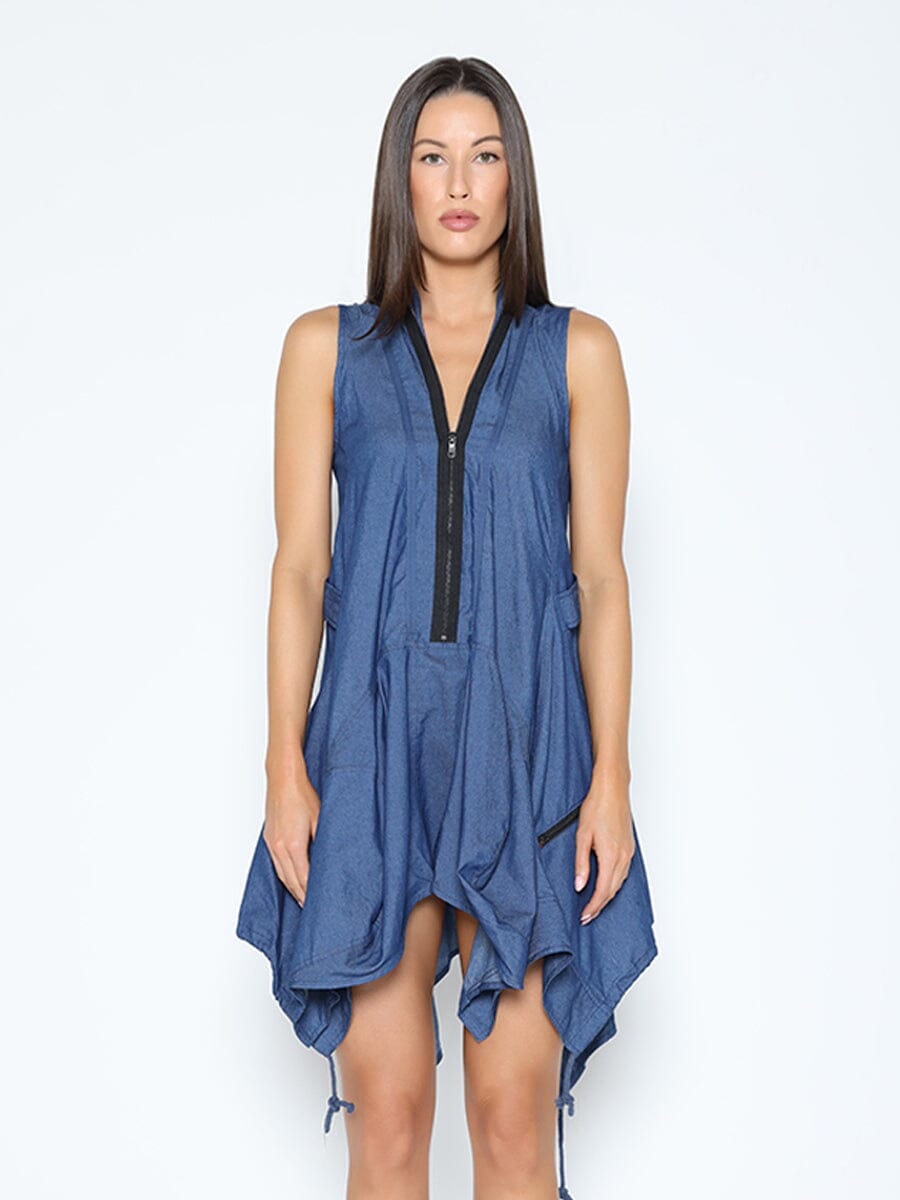 Wide Hem Sleeveless Denim Dress