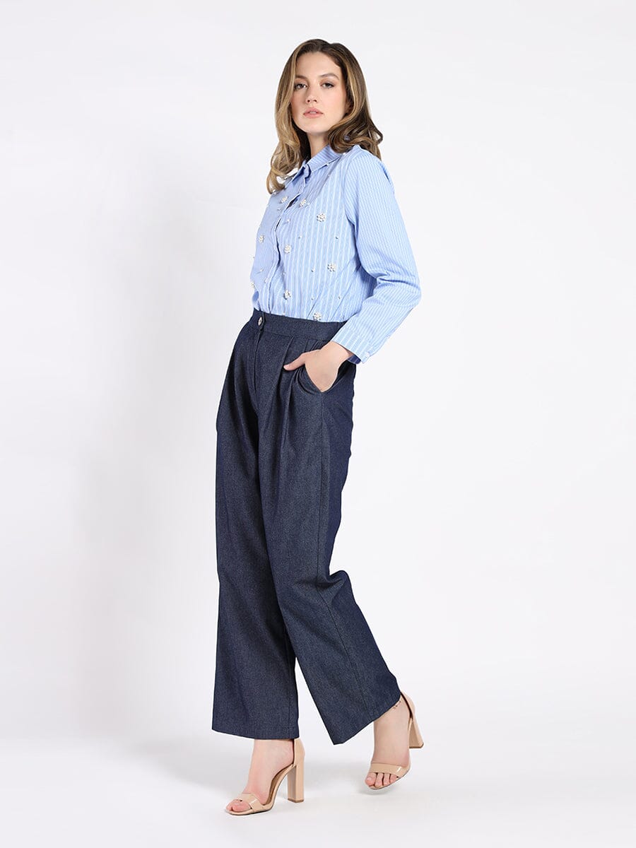 Wide-Leg Denim Pants