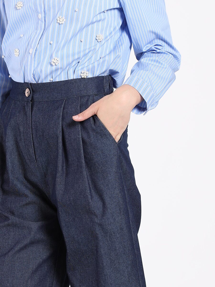 Wide-Leg Denim Pants