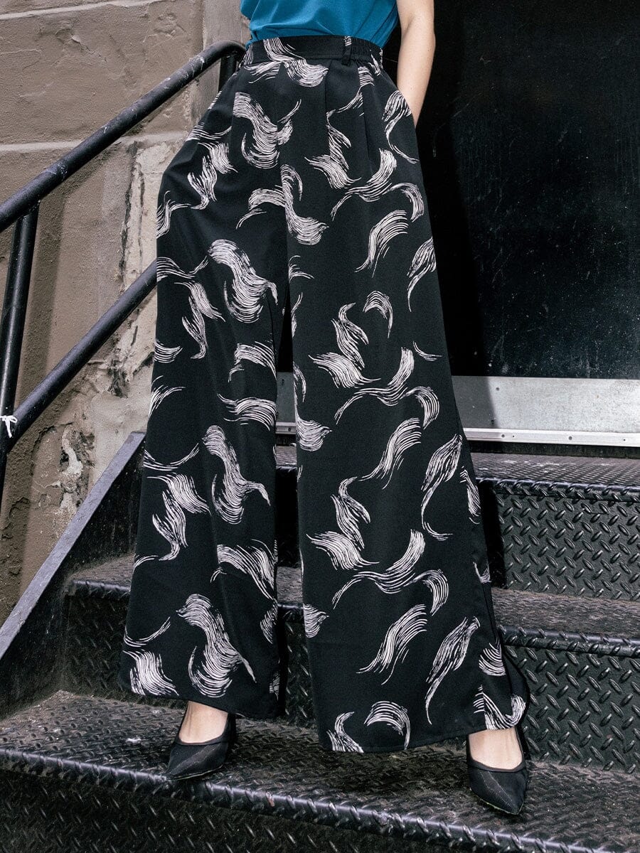 Wide Leg Prinetd Viscose Pants