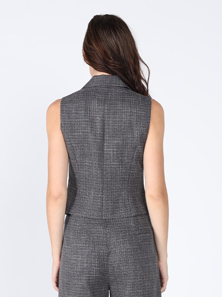 Woven fabric button open vest