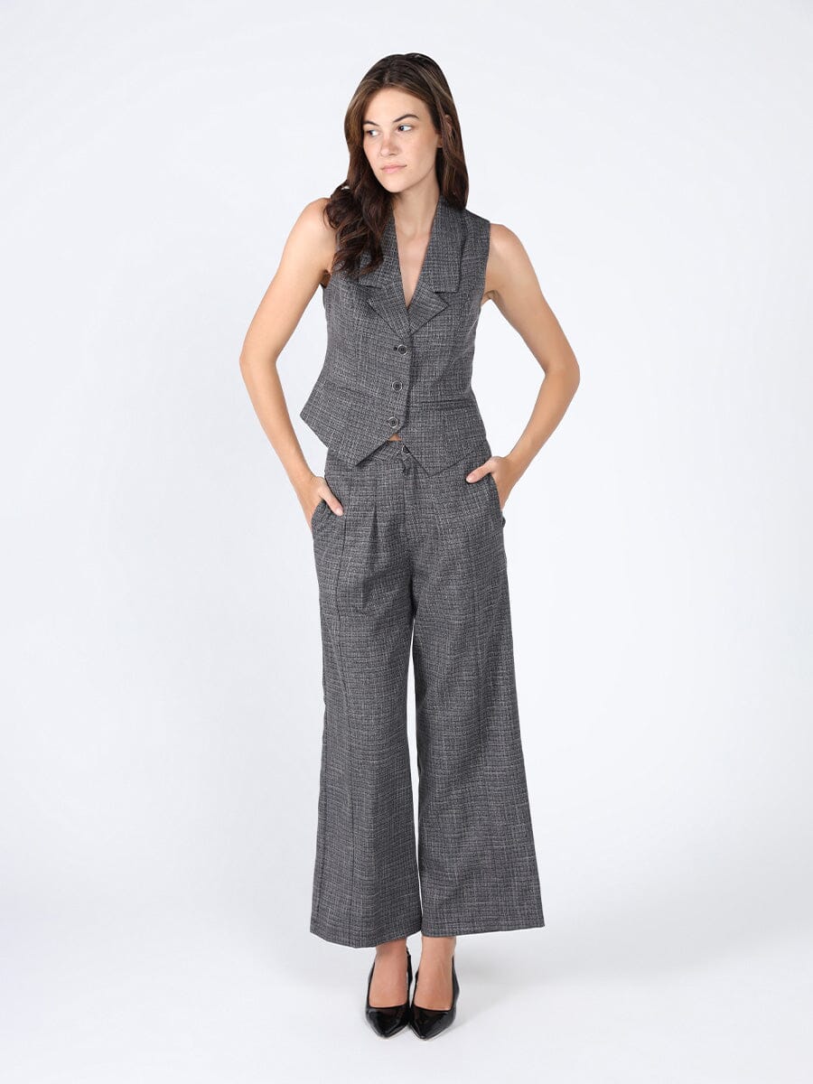 Woven fabric button open vest