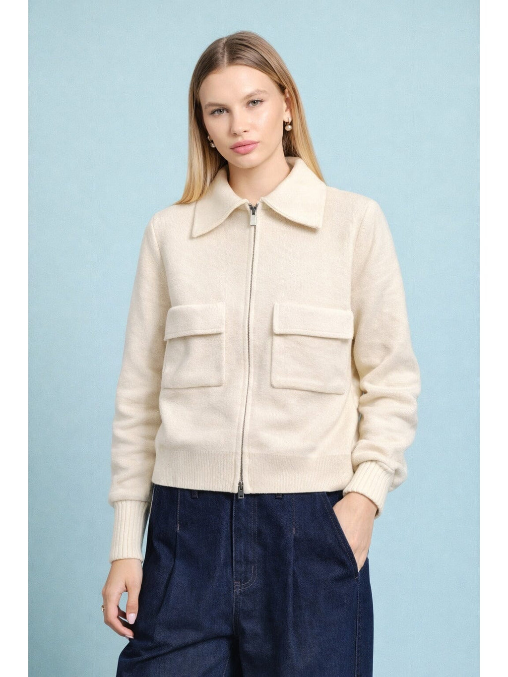 Zip up long sleeve collared jacket with pockets
