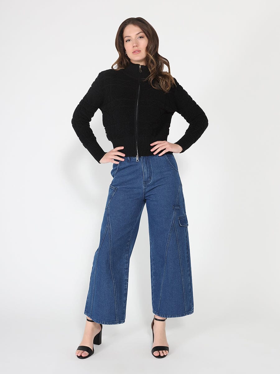 Zip up long sleeve textured jacket