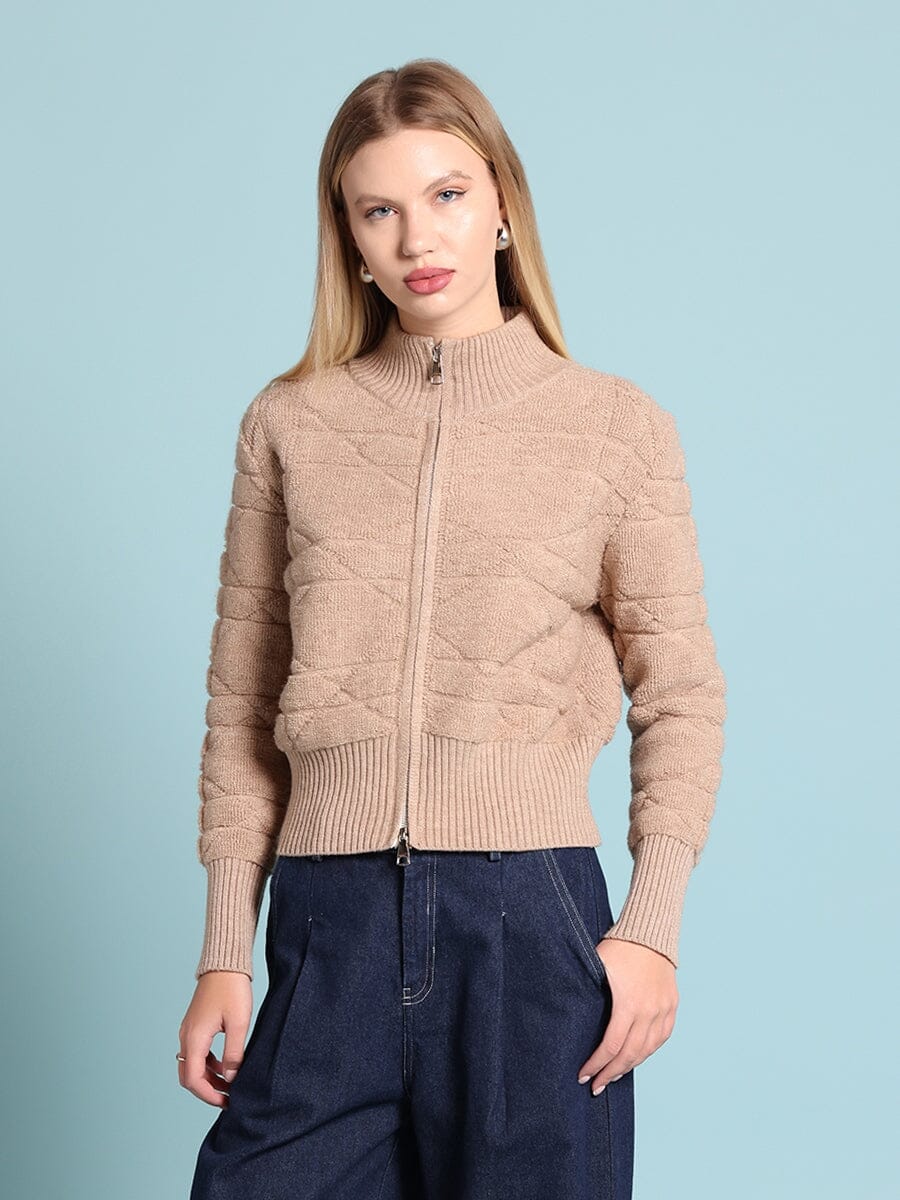 Gracia Fashion Women's Zip up long sleeve textured jacket