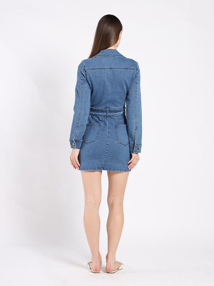 Zippered Denim Shirt Dress